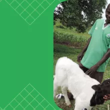 Event banner with the title and photo of two people with a goat